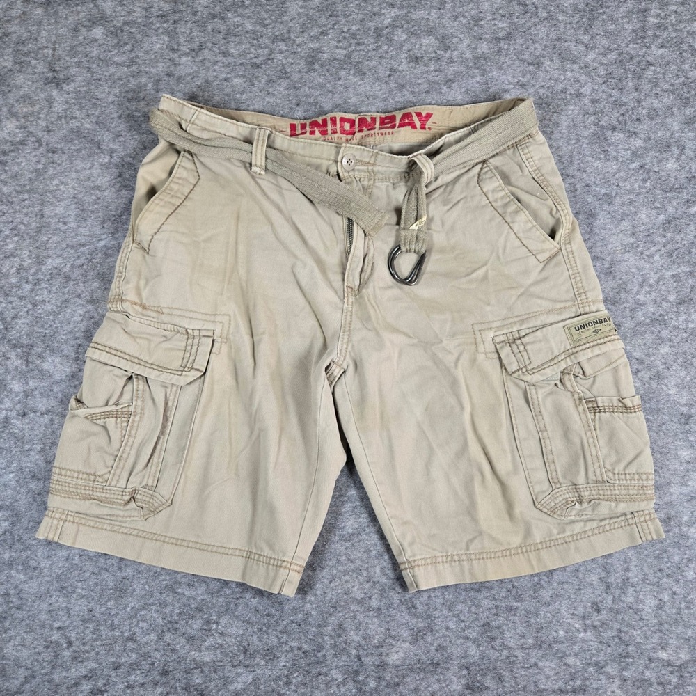 Y2K Unionbay Cargo Shorts Mens 34 Tan Good Utility Belted